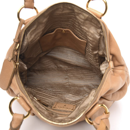 Prada Deerskin Tamponato Pleated Tote Sughero 5 of 17