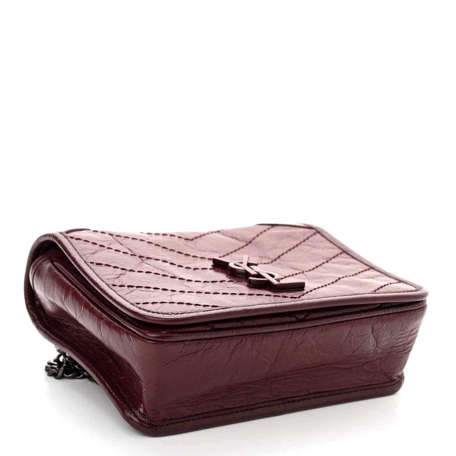 Saint Laurent Crinkled Calfskin Matelasse Monogram Niki Chain Wallet Dark Legion Red 4 of 10