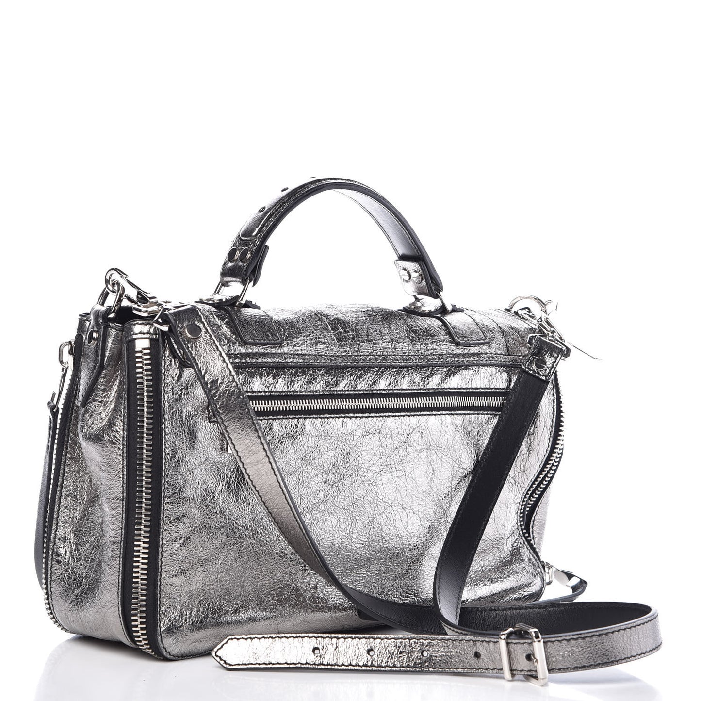 Metallic Paper Lambskin Medium PS1 Plus Zip Satchel Dark Silver