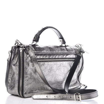 Proenza Schouler Metallic Paper Lambskin Medium PS1 Plus Zip Satchel Dark Silver 3 of 9