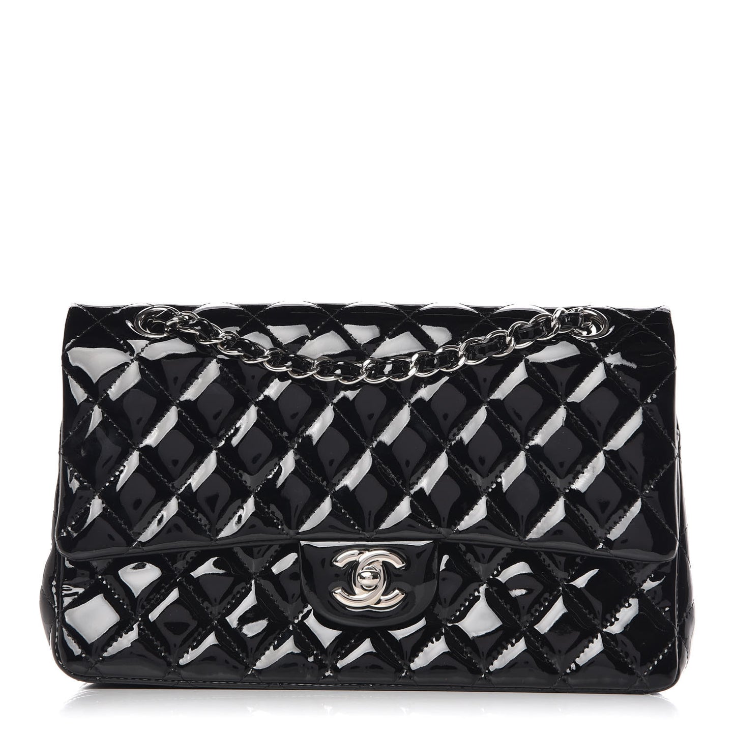 Patent Quilted Medium Double Flap Black