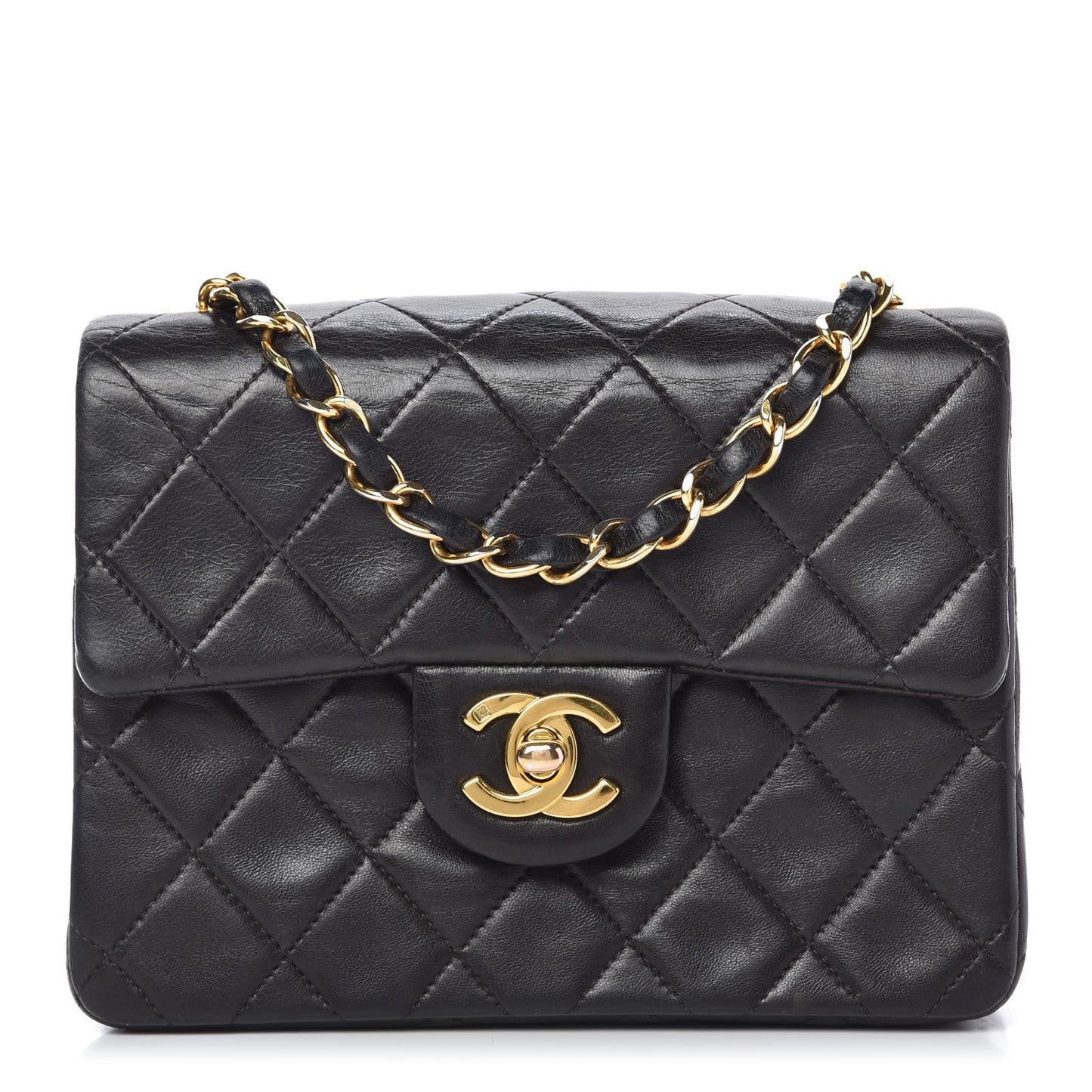 Lambskin Quilted Mini Square Flap Black