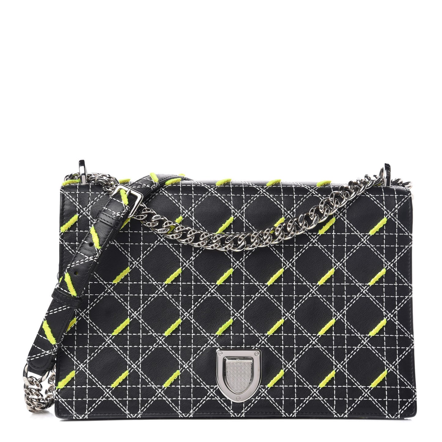 Calfskin Tufted Large Diorama Flap Bag Black Neon