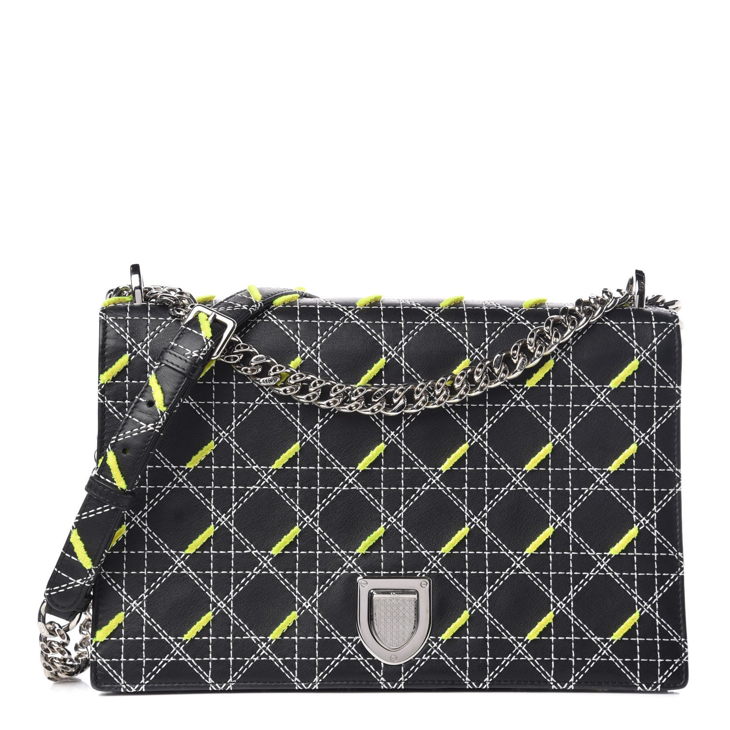 Christian Dior Calfskin Tufted Large Diorama Flap Bag Black Neon 1 of 9