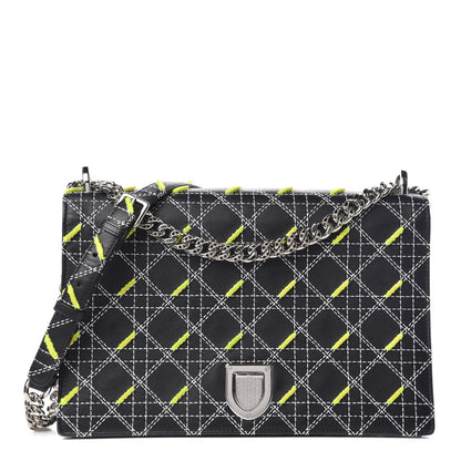 Christian Dior Calfskin Tufted Large Diorama Flap Bag Black Neon 1 of 9