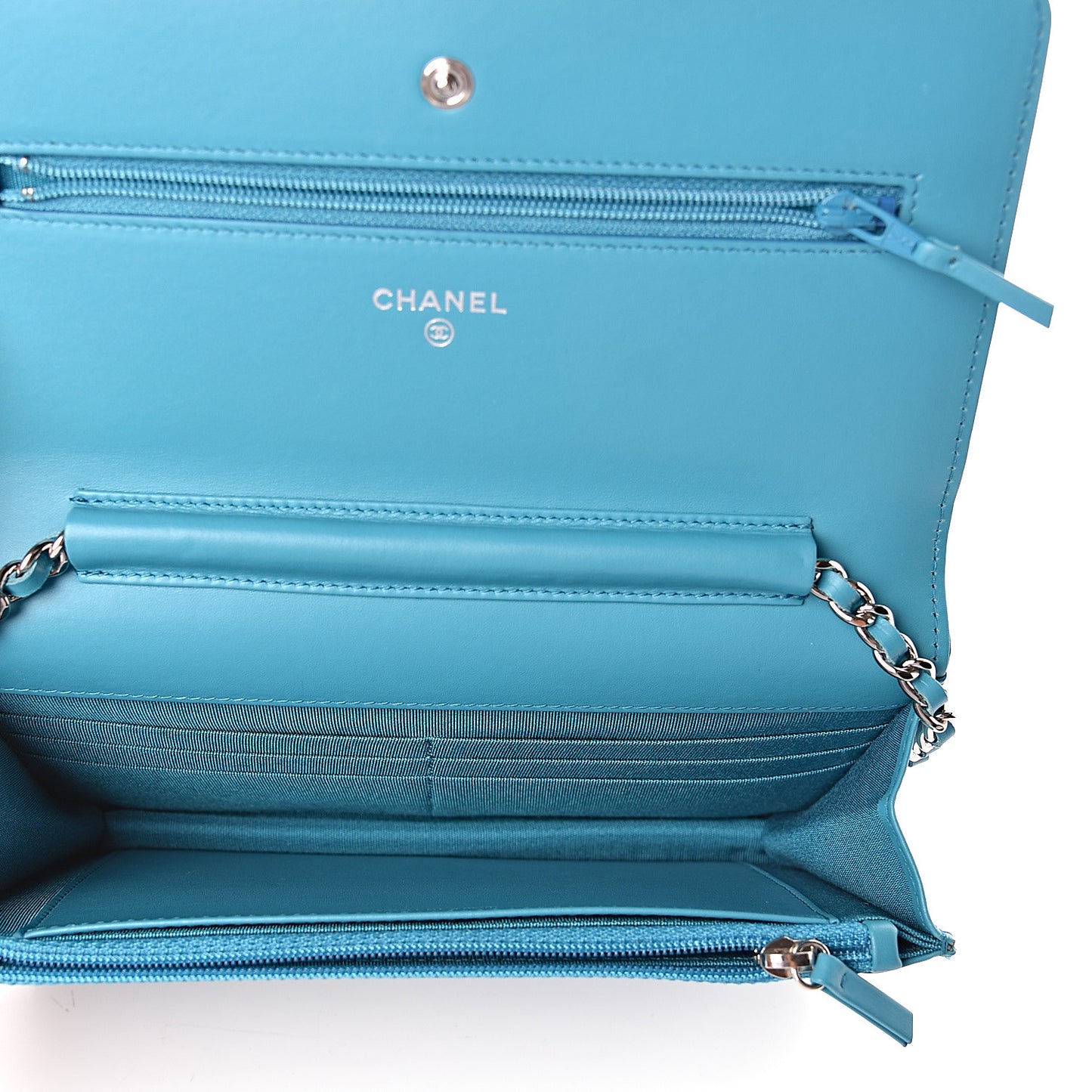Patent Quilted Wallet On Chain WOC Turquoise Blue