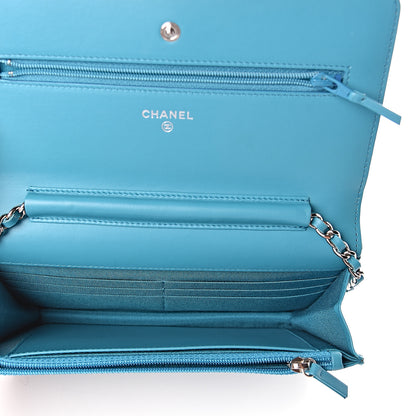 Chanel Patent Quilted Wallet On Chain WOC Turquoise Blue 5 of 11