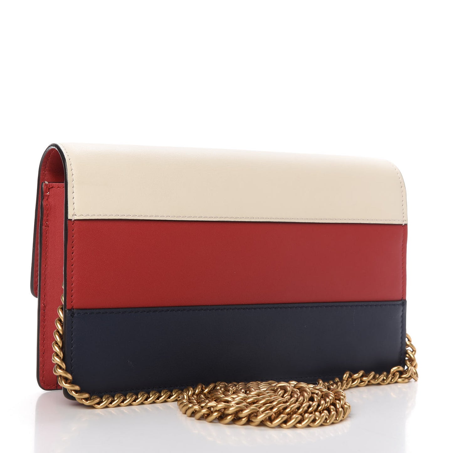 Calfskin Queen Margaret Chain Wallet Blue Agata Hibiscus Red Mystic White