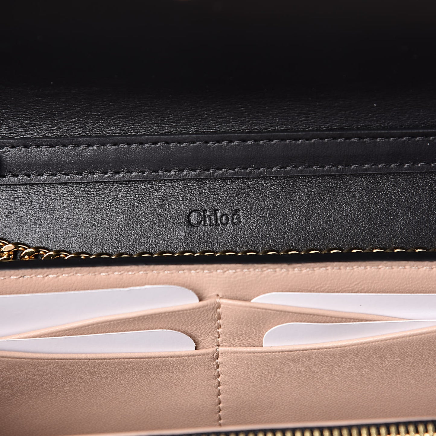 Shiny Grained Calfskin Aby Wallet on Chain Black