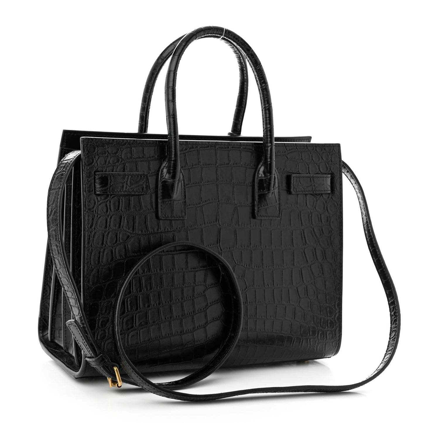 Calfskin Crocodile Embossed Baby Sac De Jour Black