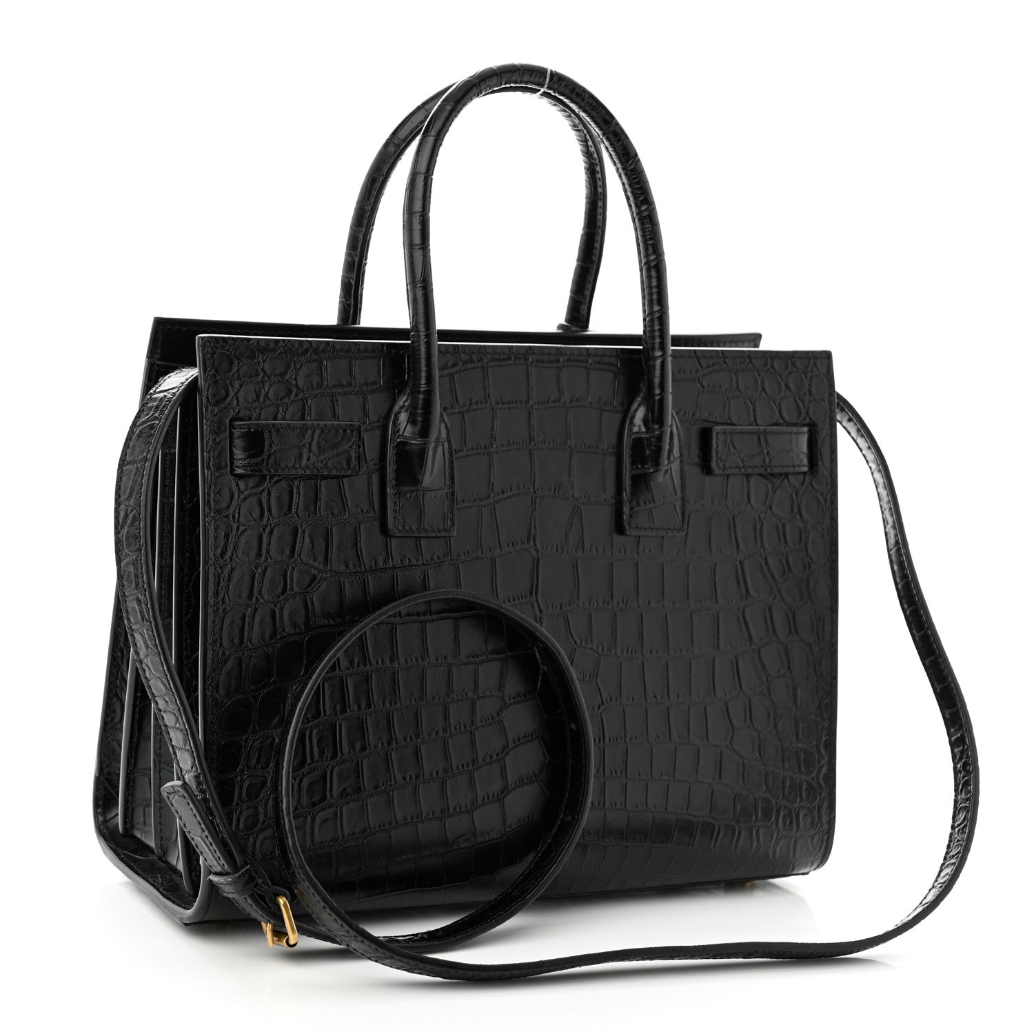 Saint Laurent Calfskin Crocodile Embossed Baby Sac De Jour Black 3 of 10