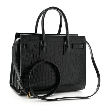 Saint Laurent Calfskin Crocodile Embossed Baby Sac De Jour Black 3 of 10