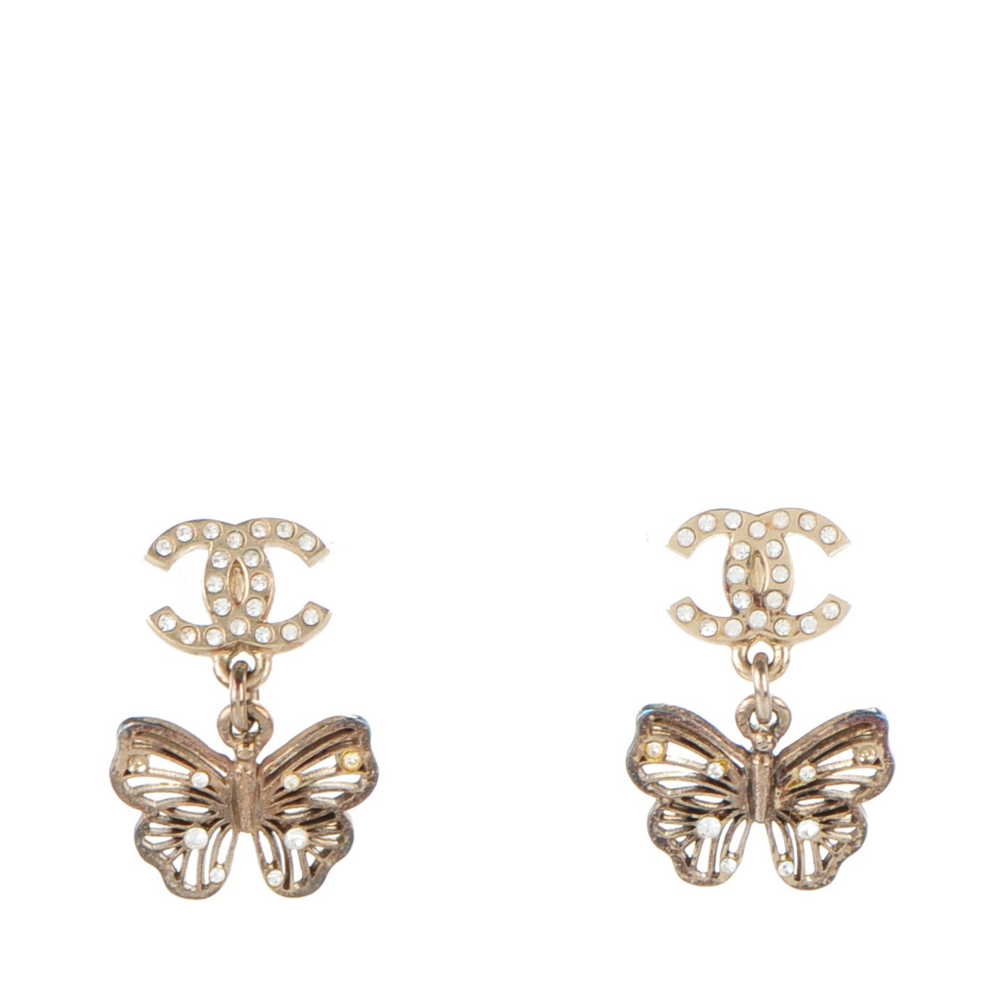 Crystal CC Butterfly Earrings Gold