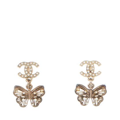 Chanel Crystal CC Butterfly Earrings Gold 1 of 6