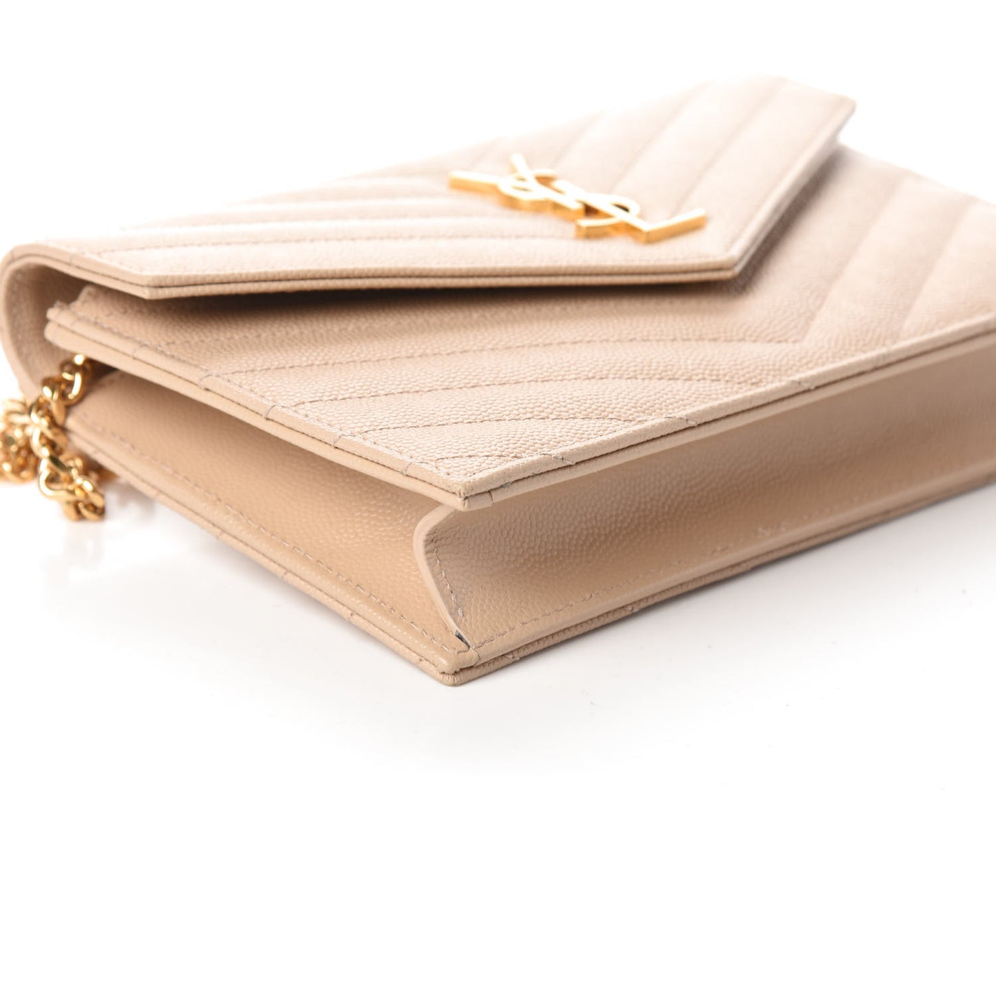 Grain De Poudre Matelasse Chevron Monogram Envelope Chain Wallet Nude Powder