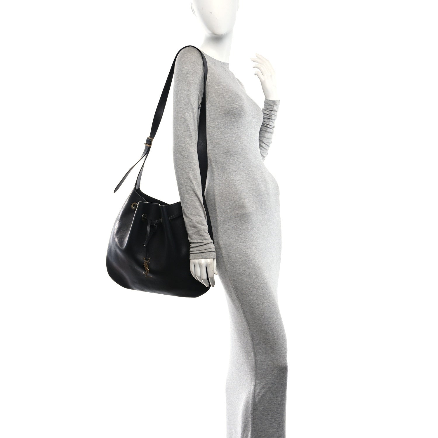 Saint Laurent Smooth Calfskin Paris VII Large Flat Hobo Black 2 of 11