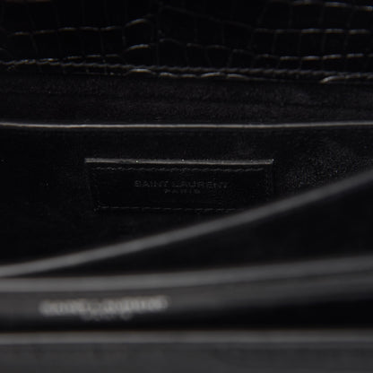 Saint Laurent Calfskin Crocodile Embossed Medium Monogram Sunset Black 8 of 10