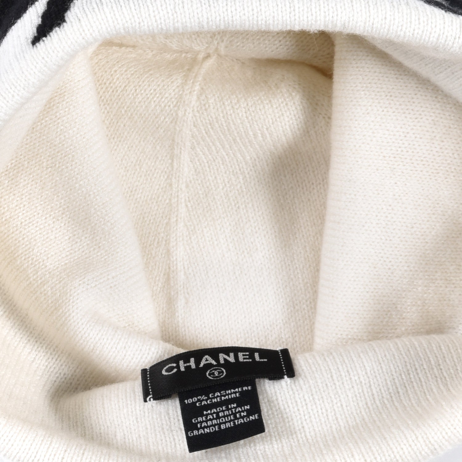 Chanel Cashmere Logo Beanie Hat White Black 3 of 6