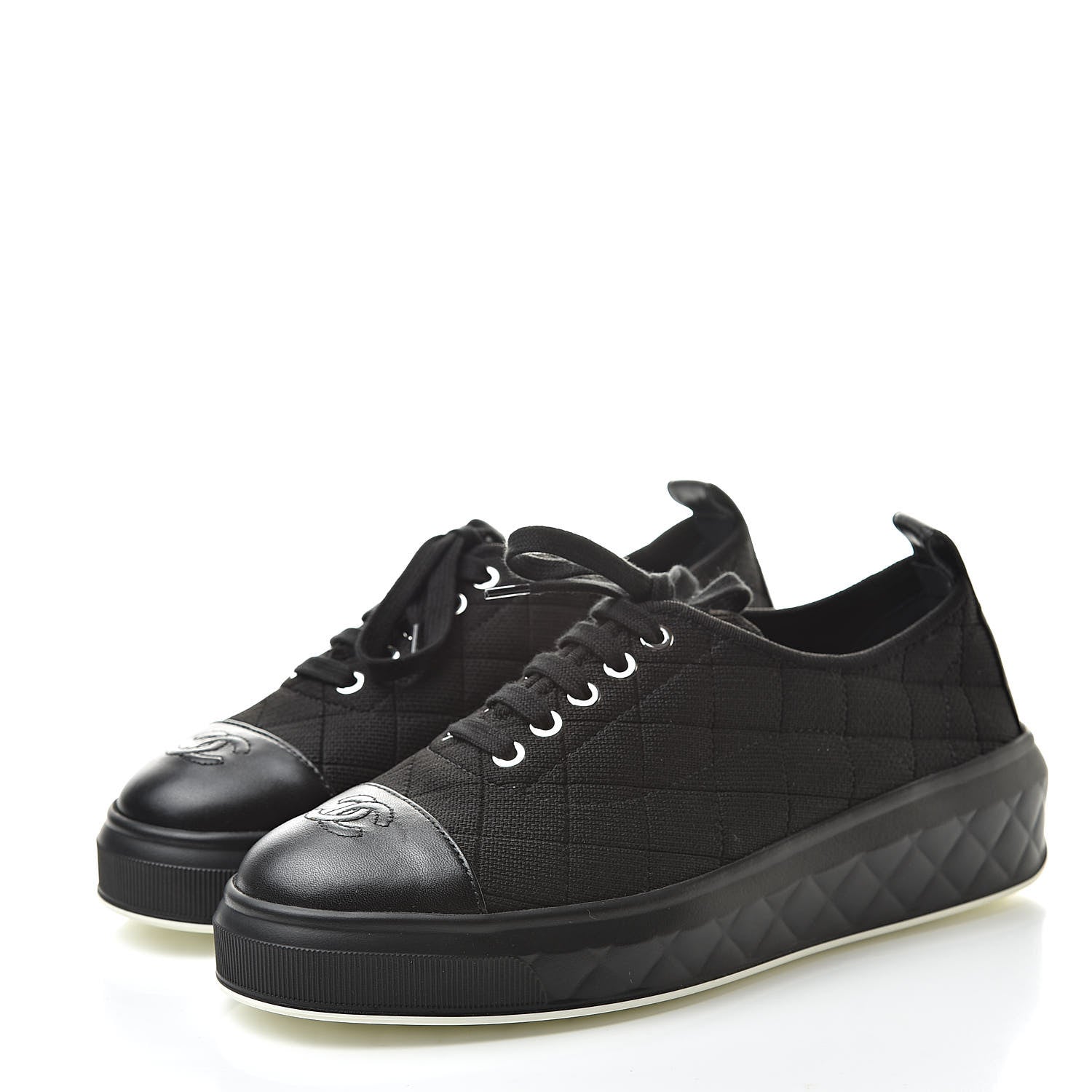 Chanel Canvas Quilted Cap Toe Sneakers 38 Black 3 of 8