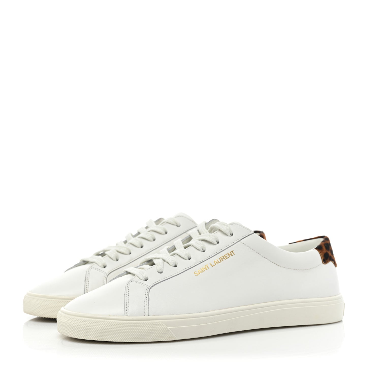 Calfskin Pony Hair Leopard Print Andy Low Top Sneakers 41 White