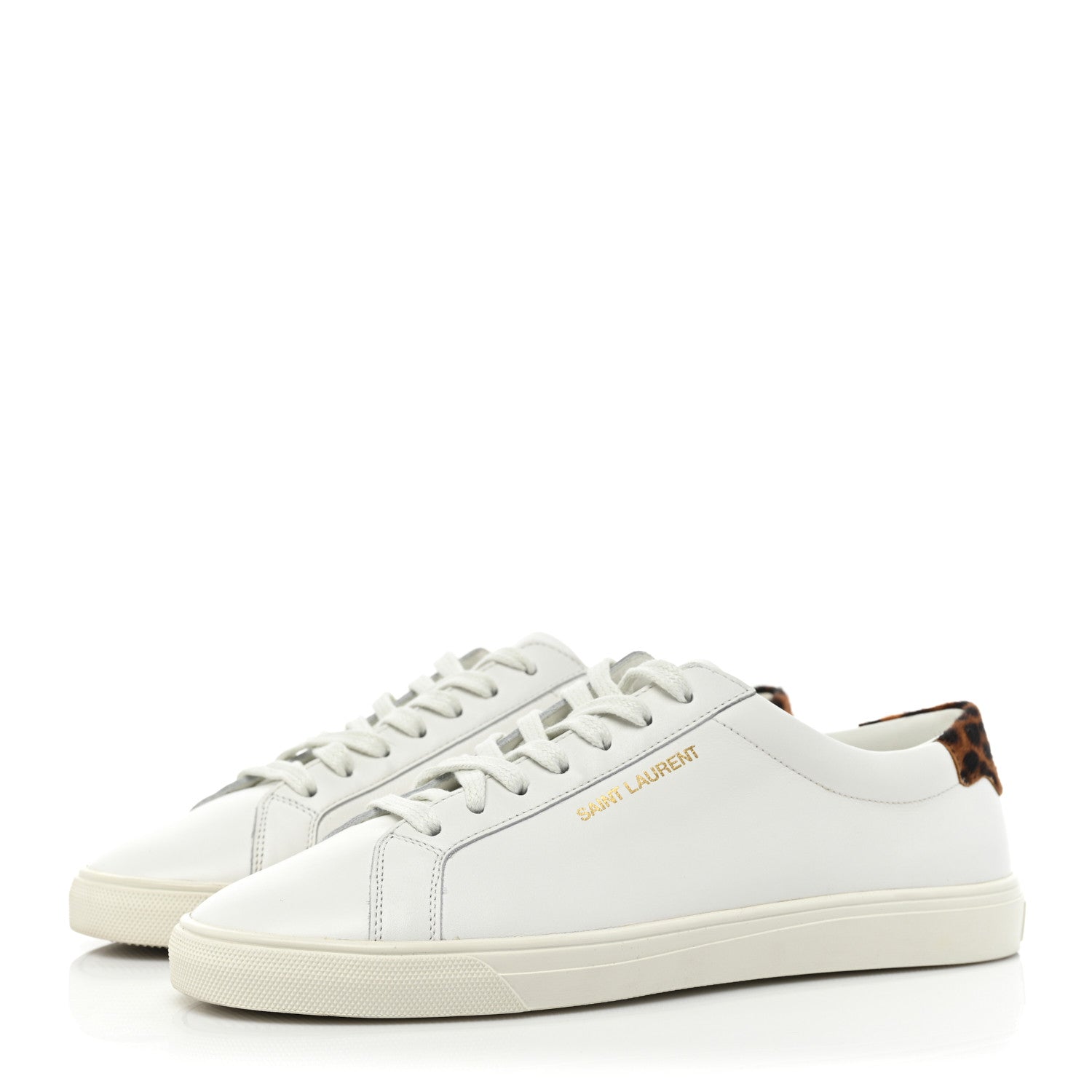 Saint Laurent Calfskin Pony Hair Leopard Print Andy Low Top Sneakers 41 White 3 of 12