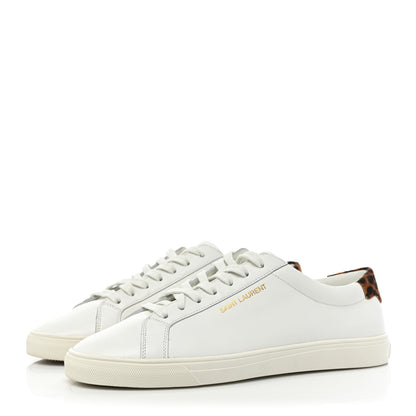 Saint Laurent Calfskin Pony Hair Leopard Print Andy Low Top Sneakers 41 White 3 of 12