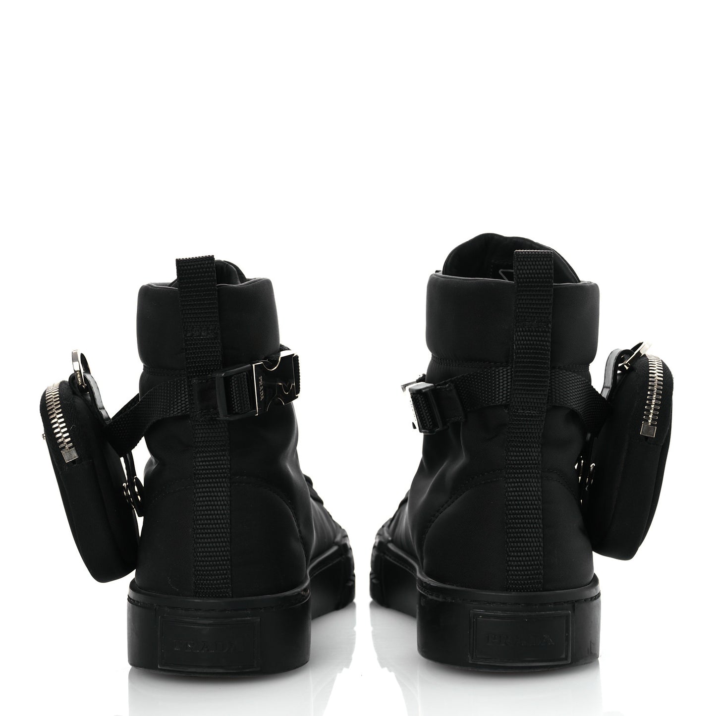 Re-Nylon Gabardine Triangle Womens Wheel Pouch Pocket High Top Sneakers 39 Black