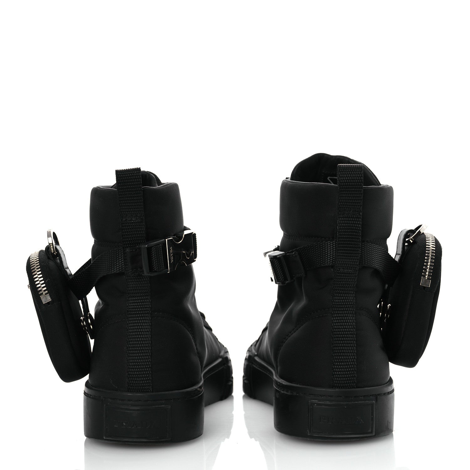 Prada Re-Nylon Gabardine Triangle Womens Wheel Pouch Pocket High Top Sneakers 39 Black 6 of 17