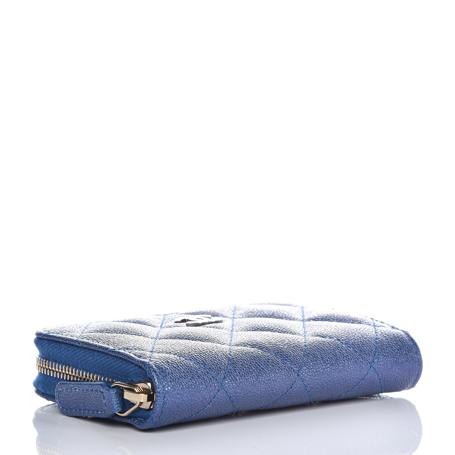 Metallic Caviar Quilted Zip Coin Purse Dark Blue