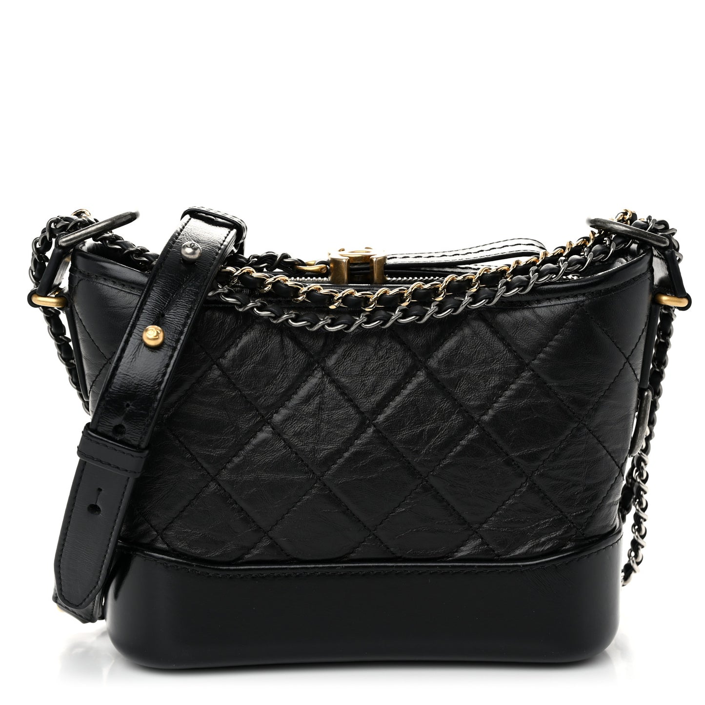 Aged Calfskin Quilted Small Gabrielle Hobo Black