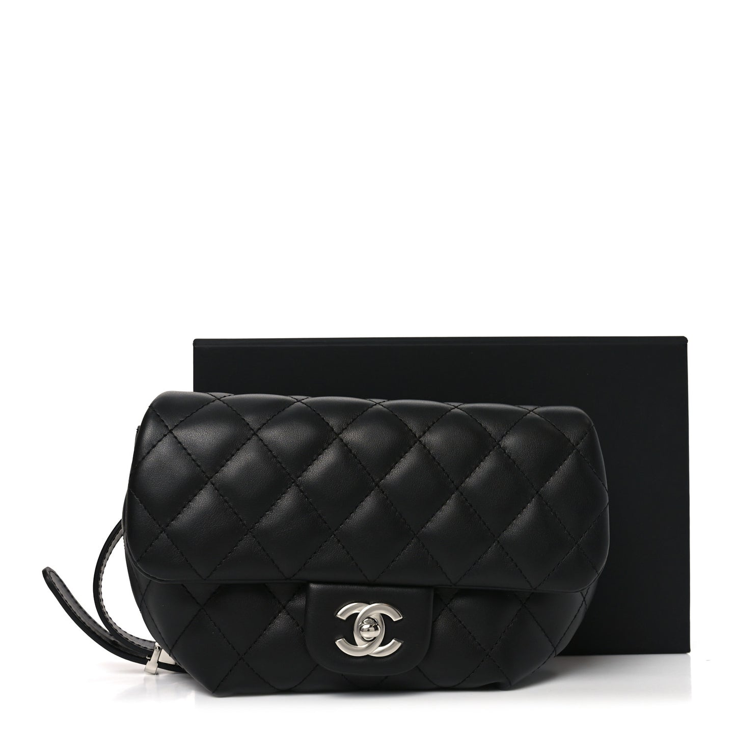 Calfskin Quilted CC Uniform Flap Belt Bag Black