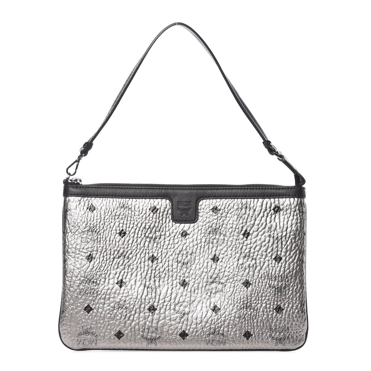 Metallic Visetos Liz Shopper Tote Pouch Silver Black