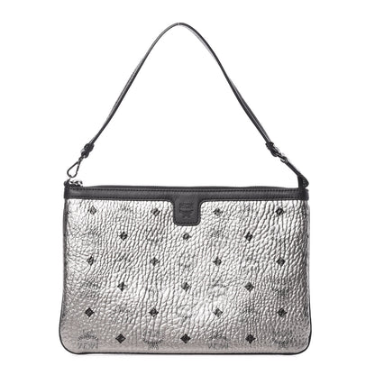 MCM Metallic Visetos Liz Shopper Tote Pouch Silver Black 1 of 10