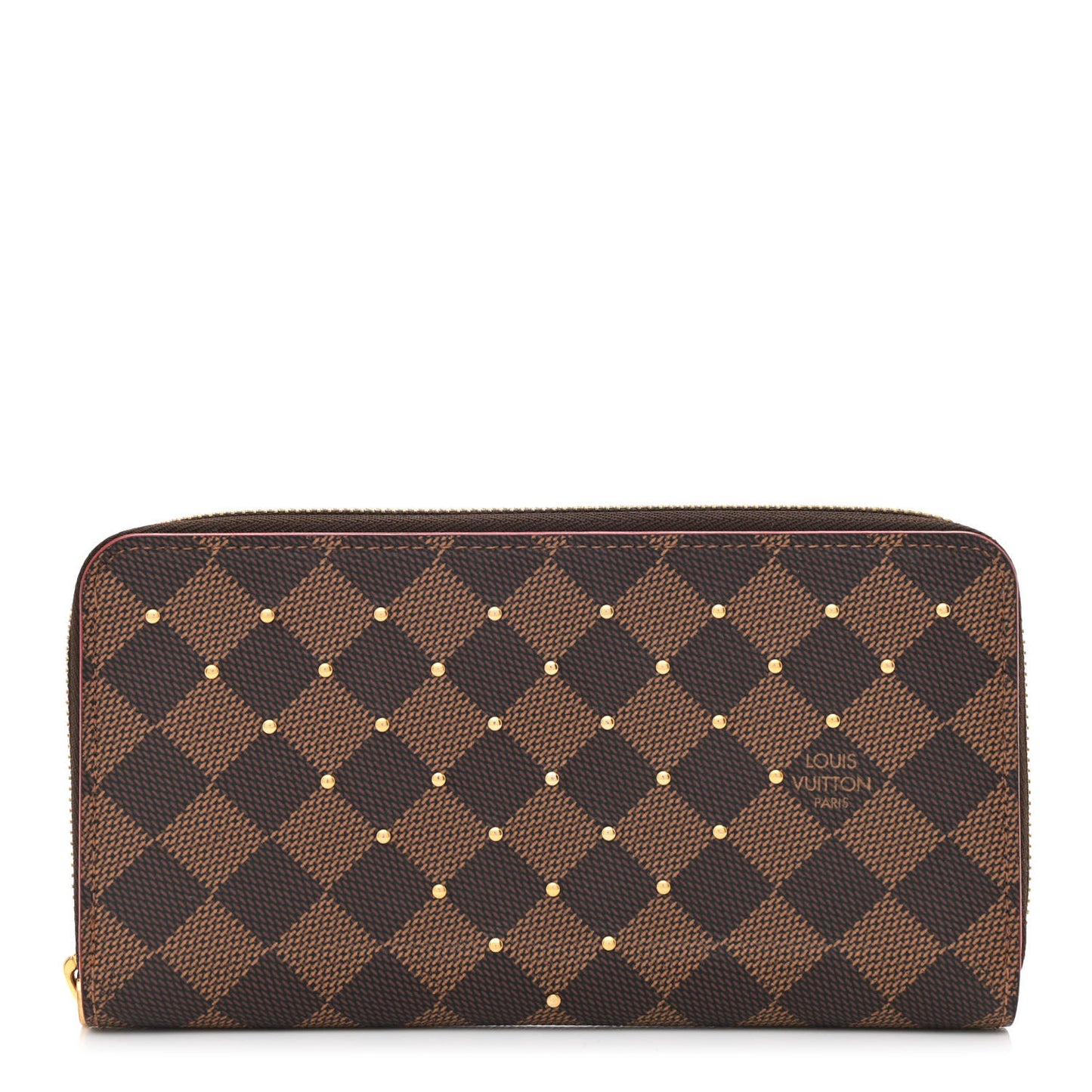 Damier Ebene Studded Zippy Wallet Cherry