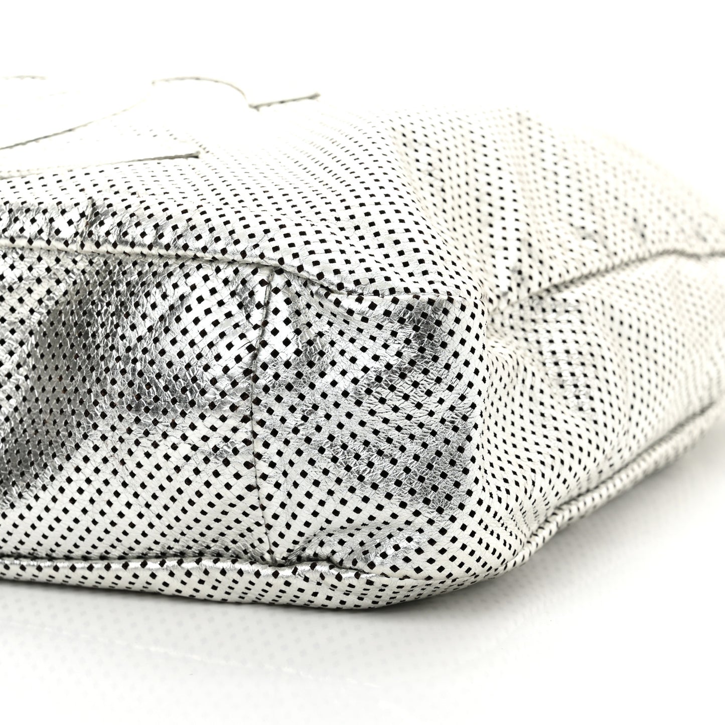 Metallic Glazed Calfskin Perforated Large Rodeo Drive Tote Silver