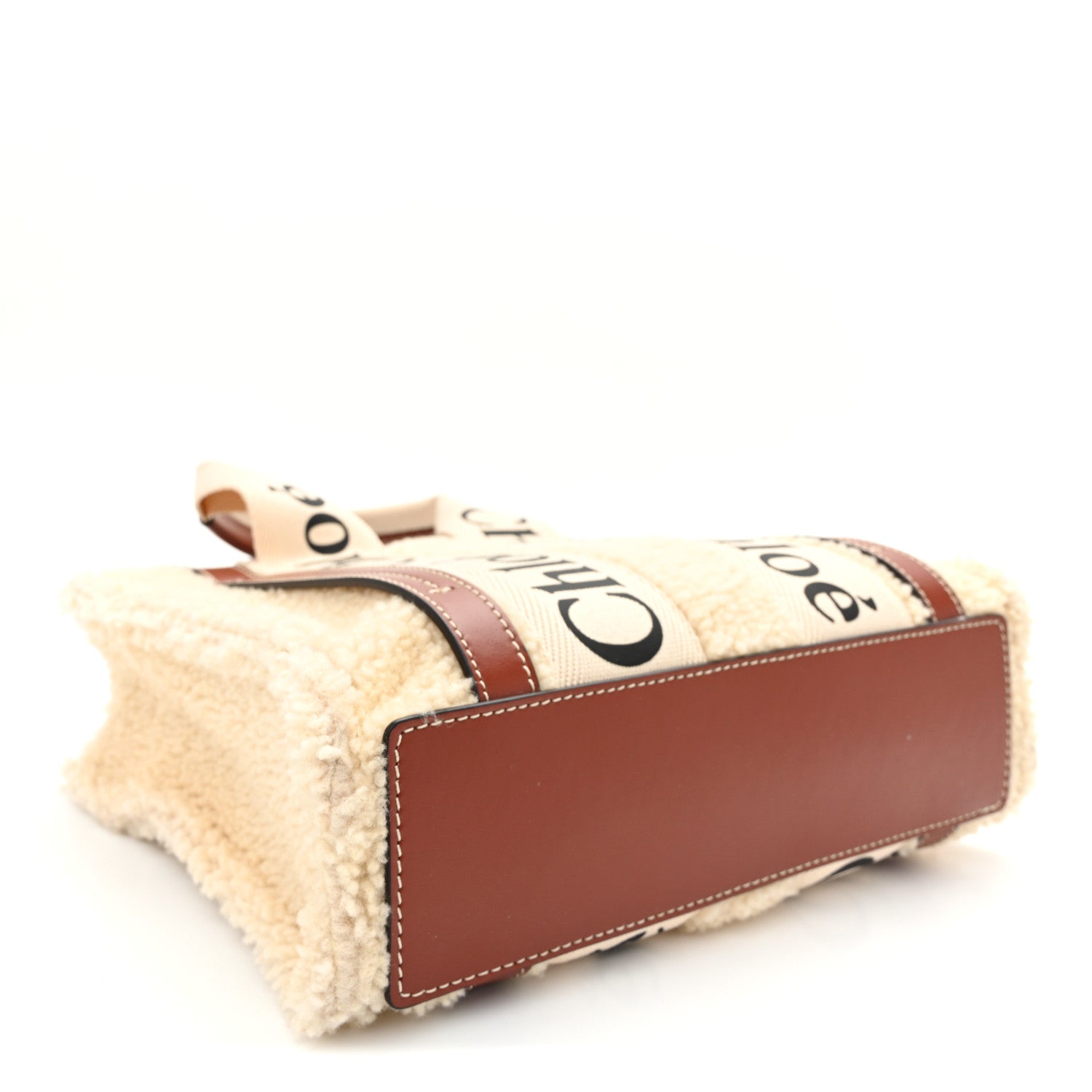 Chloe Shearling Calfskin Small Woody Ribbon Tote With Strap Mild