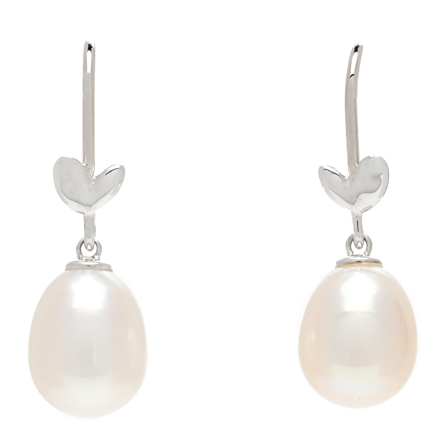 Tiffany Sterling Silver Pearl Paloma Picasso Olive Leaf Drop Earrings 1 of 5