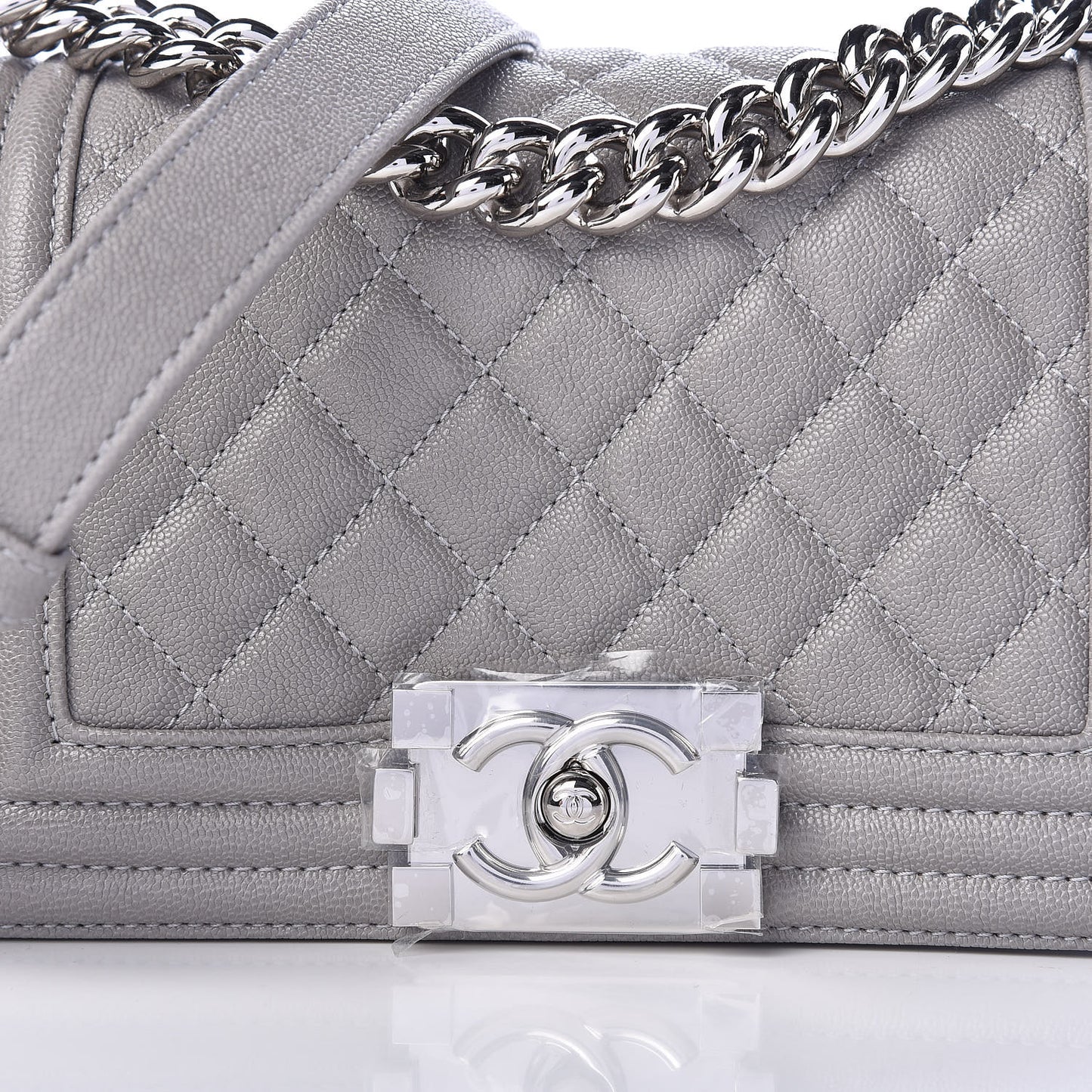 Caviar Quilted Small Boy Flap Grey