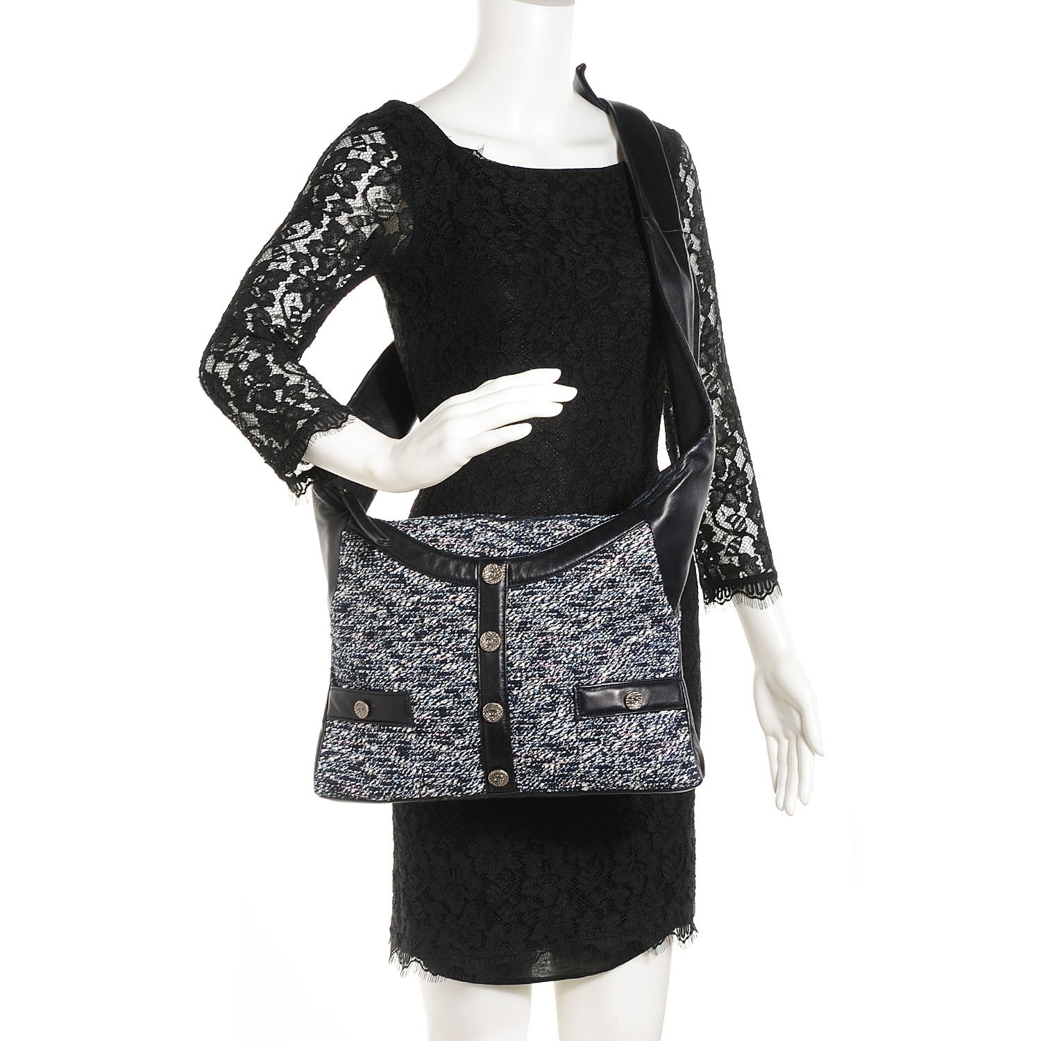 Chanel Tweed Lambskin Small Girl Bag Navy 2 of 9