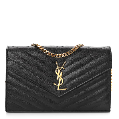 Saint Laurent Grain De Poudre Matelasse Chevron Monogram Chain Wallet Black 1 of 8