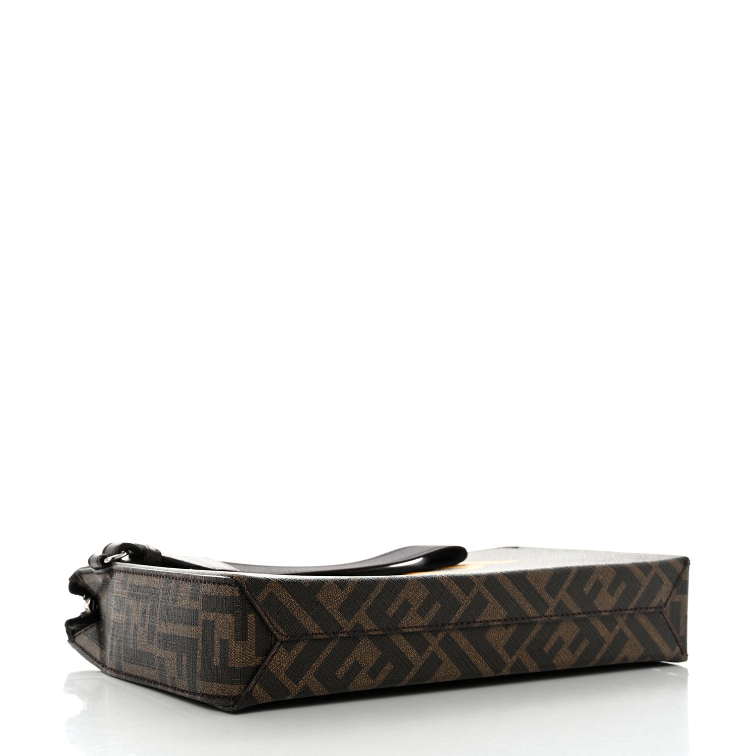 Fendi Shiny Glazed Fabric Vitello Cover FF 1974 Logo Clutch Tobacco Moro Giallo Ebano 4 of 11