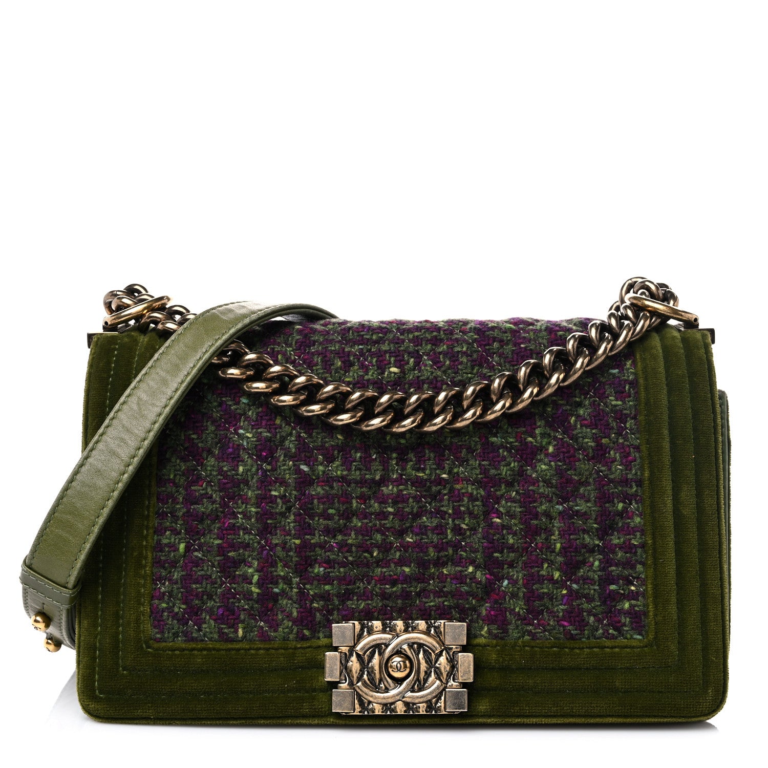 Chanel Velvet Tweed Medium Boy Flap Green 1 of 15