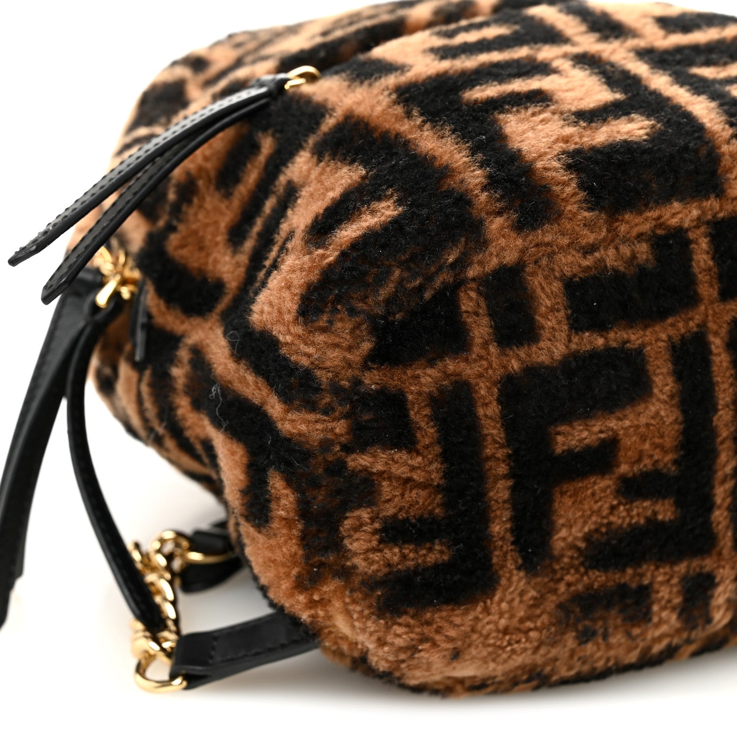 Fendi Shearling Macro FF 1974 Mini Backpack Tobacco Black 1876102