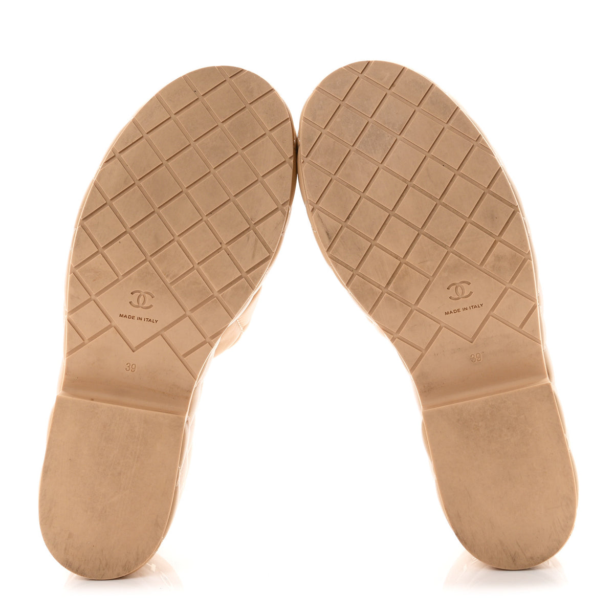 Lambskin Quilted CC Mules Wedge Sandals 39 Beige