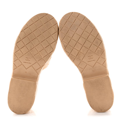 Chanel Lambskin Quilted CC Mules Wedge Sandals 39 Beige 6 of 10