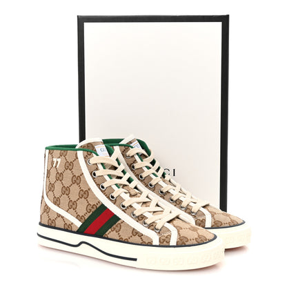 Gucci GG Monogram Web Womens 1977 Tennis High Top Sneakers 37 Beige Ebony Mystic White 9 of 9