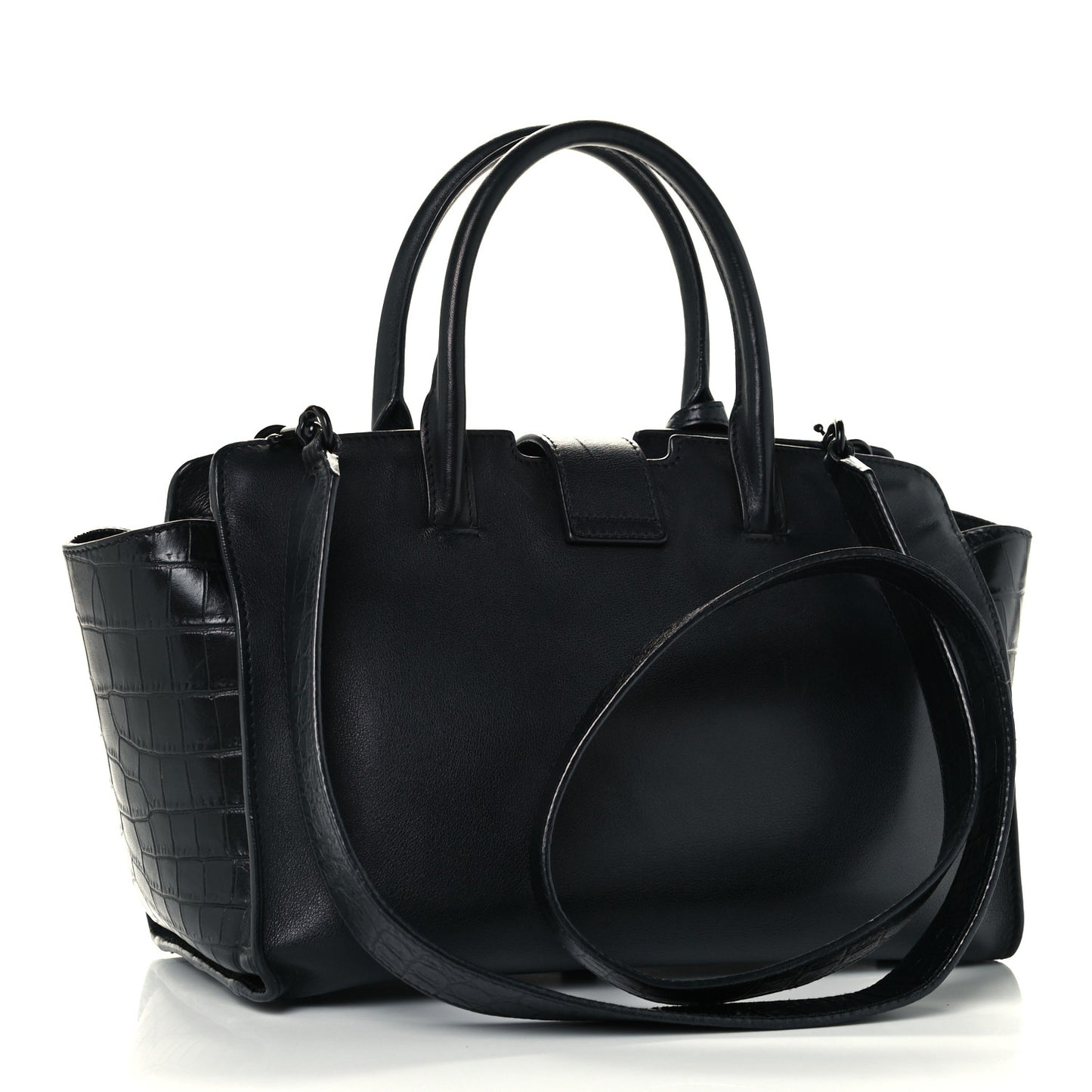 Smooth Calfskin Crocodile Embossed Small Monogram Downtown Cabas Black