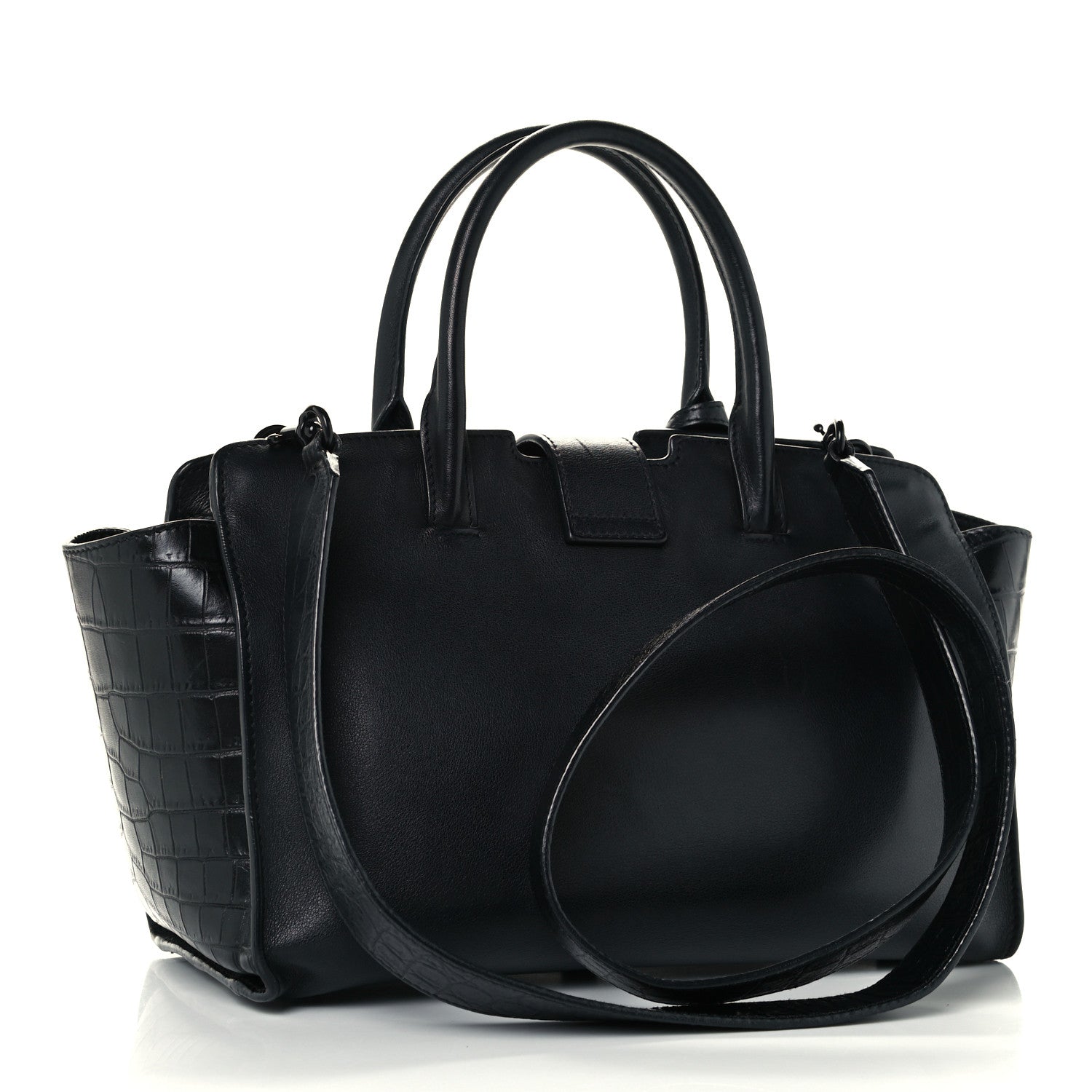 Saint Laurent Smooth Calfskin Crocodile Embossed Small Monogram Downtown Cabas Black 3 of 12