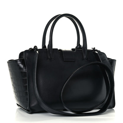 Saint Laurent Smooth Calfskin Crocodile Embossed Small Monogram Downtown Cabas Black 3 of 12
