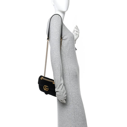 Gucci Velvet Matelasse Mini GG Marmont Shoulder Bag Black 2 of 11